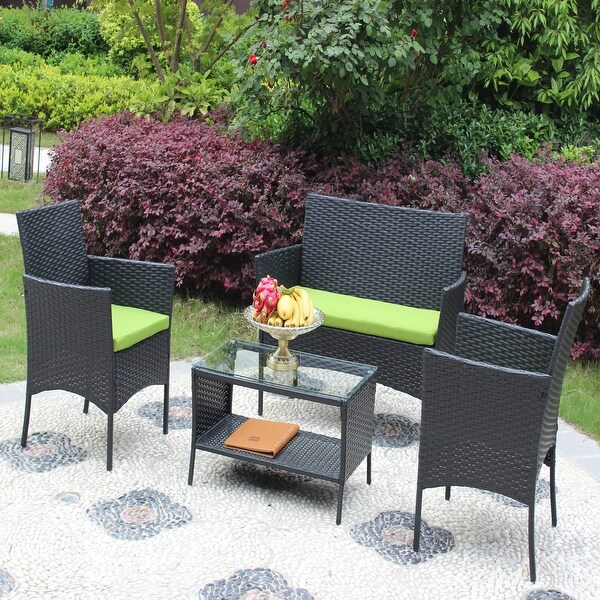 4 PC Simple Rattan Patio Furniture Set， Outdoor Cushioned Sofa - Overstock - 37666665