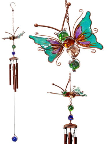 Stained Glass Flitting Butterfly Copper Metal Wind Chime 23