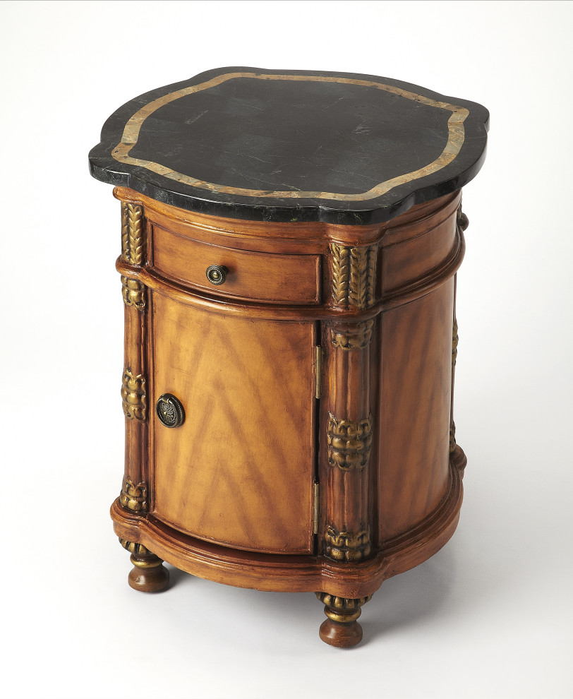 Montero Fossil Stone Drum Table  847070   Traditional   Side Tables And End Tables   by PARMA HOME  Houzz