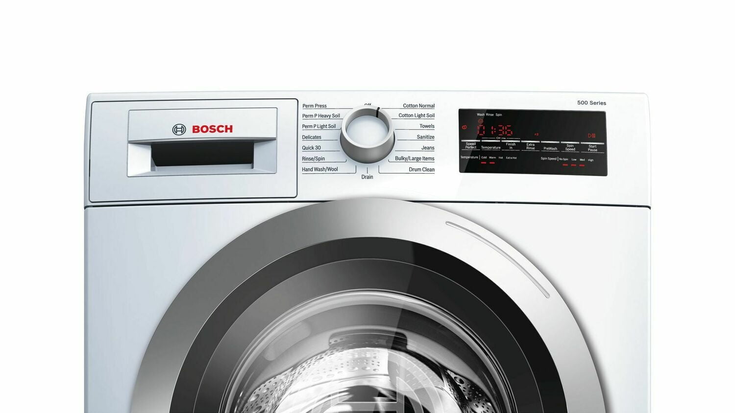 Bosch WAT28401UC 500 Series Washer - 208/240V, Cap. 2.2 Cu.Ft., 15 Cyc.,1,400 Rpm, 52 Dba Silv./Door, Aquashield®, Energy Star