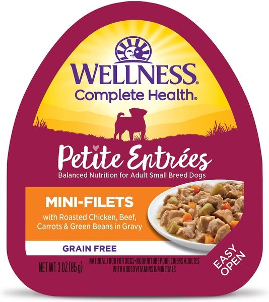 Wellness Petite Entrees Mini-Filets with Roasted Chicken， Beef， Carrots and Green Beans in Gravy Grain-Free Wet Dog Food