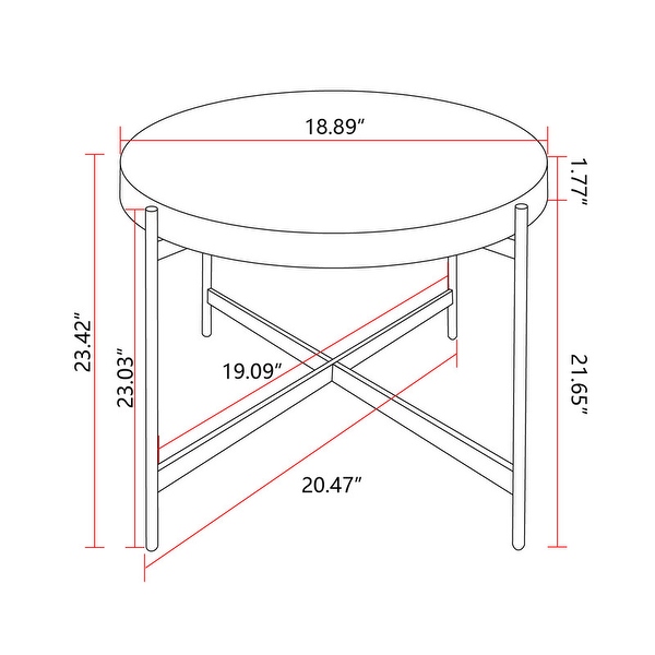 Modern Thread Design Round Coffee Table or End Table， MDF Table Top with Cross Legs Metal Base