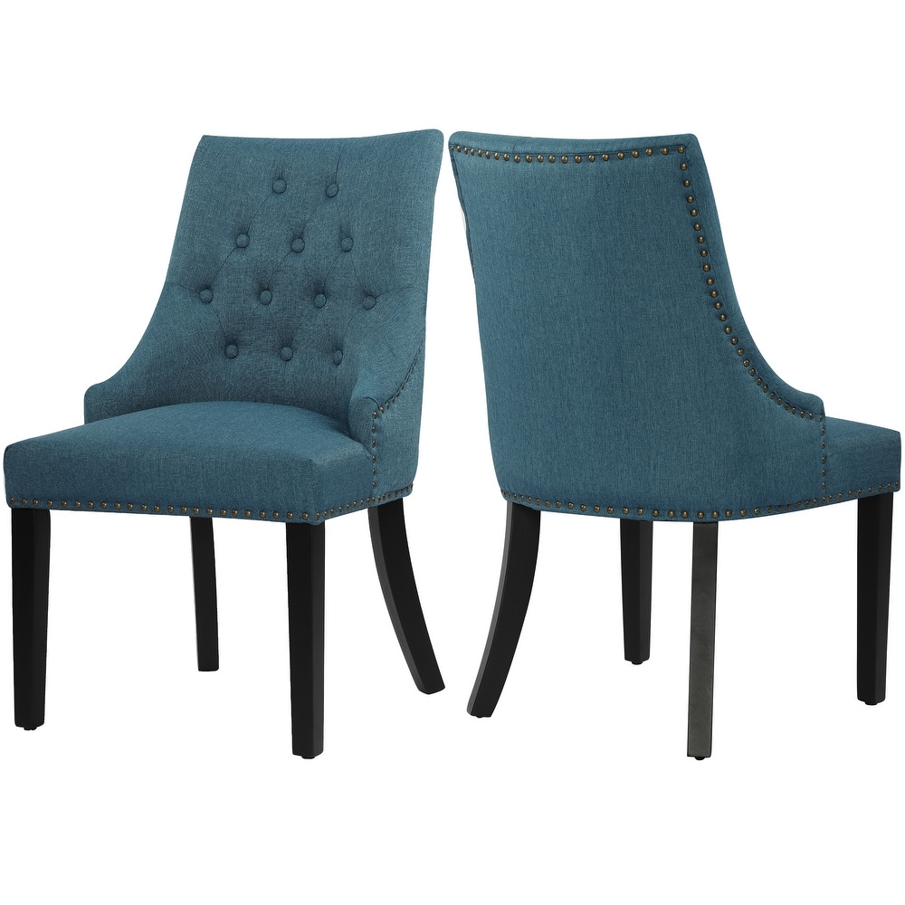 Fabric Upholstered Dining Chairs Button Tufted Nailhead Trim Accent Chairs Set of 2