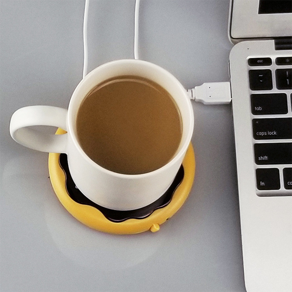 Yesbay Doughnut Shape USB Heating Thermal Insulation Coffee Cup Mug Pad Warmer Mat，Yellow