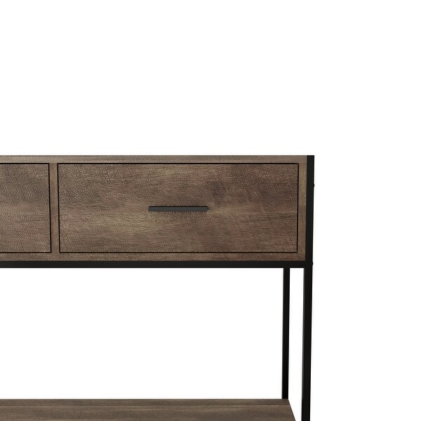 Classic Console Table with Two Top Drawers and Open Shelf，Vintage Storage with Sturdy Metal Frame