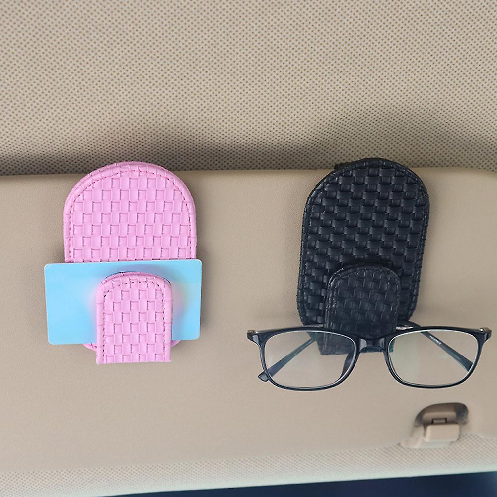 Car Sun Visor Glasses Clip Magnetic Design Leather Car Glasses Clip Card Holder For Glasses Card Invoice Pen Pink