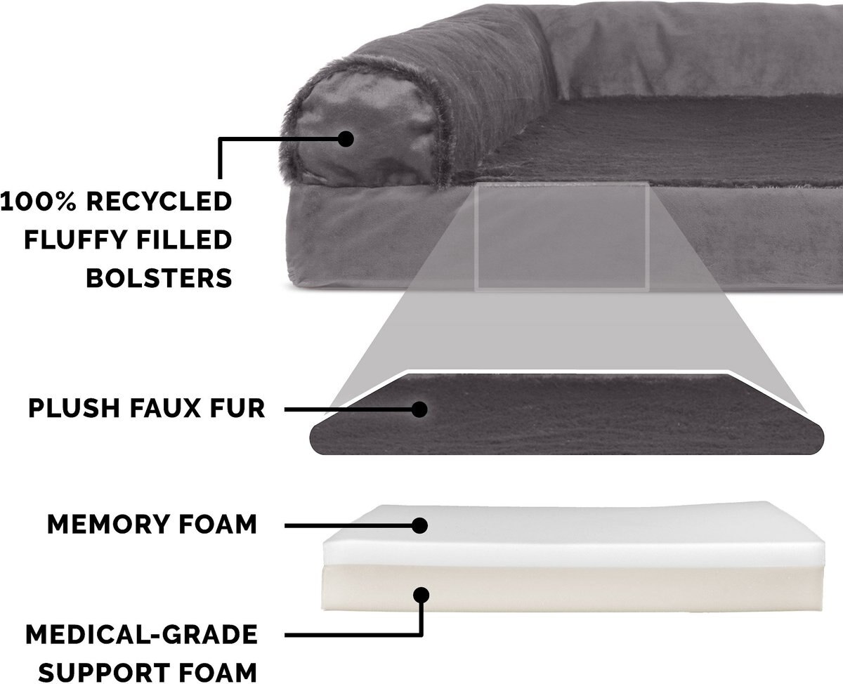 FurHaven Plush Deluxe Chaise Memory Top Cat and Dog Bed w/Removable Cover