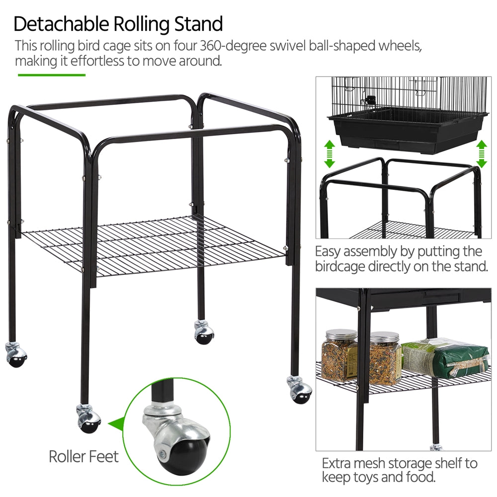 Topeakmart 53.5-inch Open Top Metal Bird Cage with Detachable Rolling Stand， Black