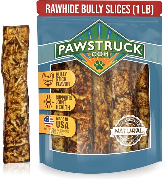 Pawstruck Rawhide Bully Slices Dog Treats， 1-lb bag