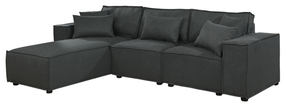 Lilola Home Harvey Sofa With Reversible Chaise  Dark Gray Linen   Transitional   Sectional Sofas   by Timeout PRO  Houzz