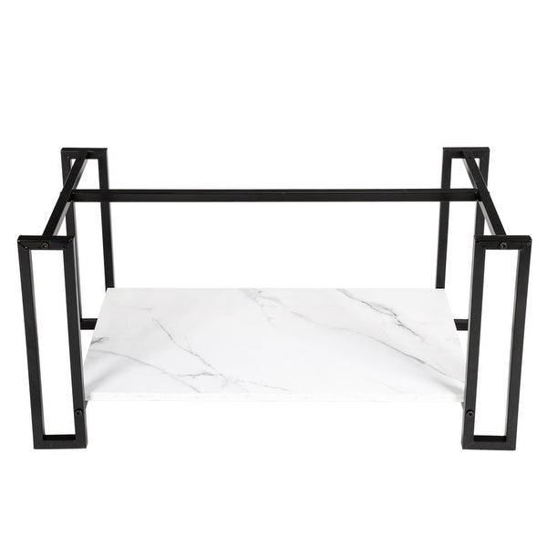 Artisasset 2 Layers 1.5cm Thick MDF Imitation Marble Rectangle Tabletop Iron Coffee Table White - 39.37*20*17.91 inchs