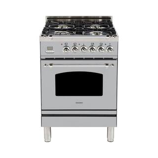 Hallman 24 in. 2.4 cu. ft. Single Oven Italian Gas Range with True Convection 4 Burners LP Gas Chrome Trim in Stainless Steel HGR24CMSSLP