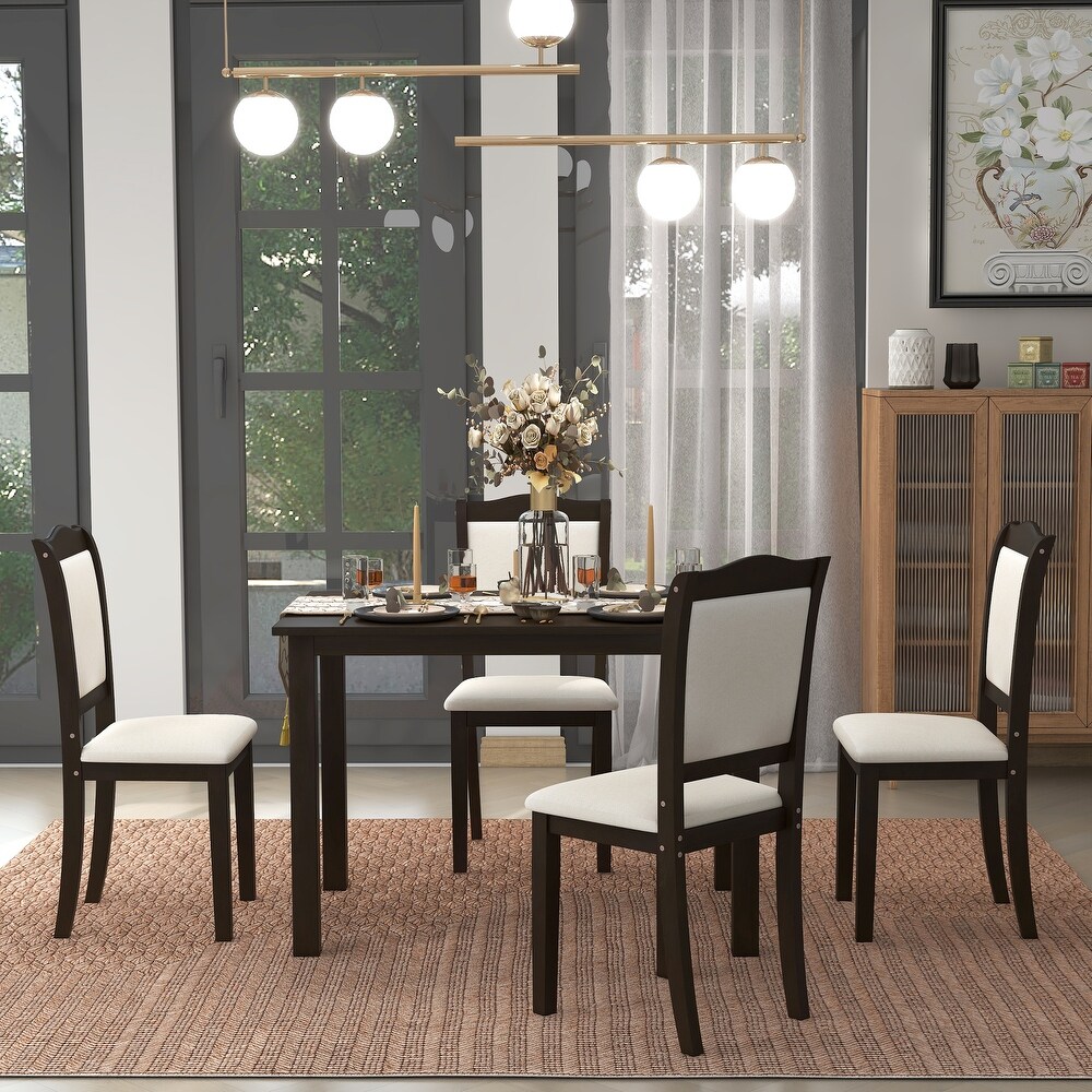 Espresso 5 Piece Dining Table Set with 4 Dining Chairs for Dining Room