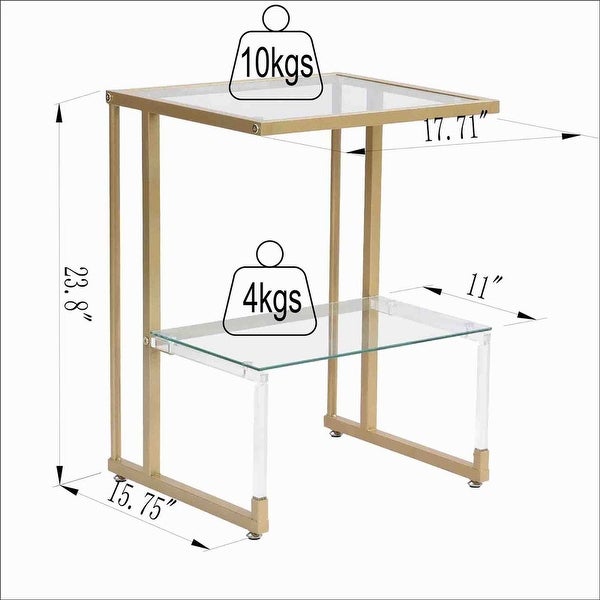 Grondin Contemporary Style 2-Tier End Table Sofa Side Table with Tempered Glass Shelves and Metal Frame