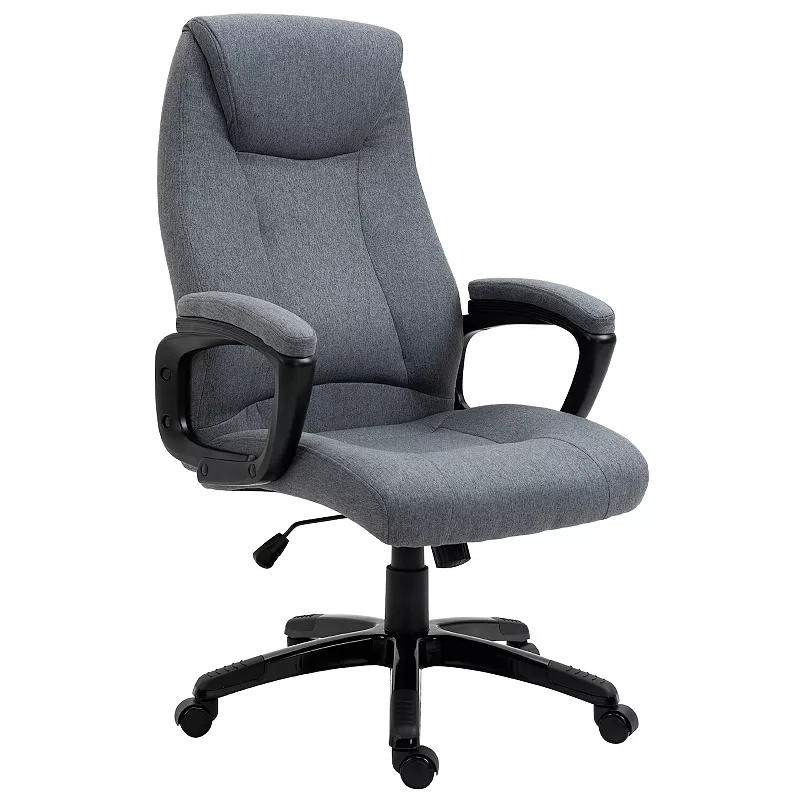 Vinsetto Ergonomic Home Office Chair Desk Computer Chair with 360 degree Swivel Adjustable Height Linen Fabric Padded Armrests and headrest Grey