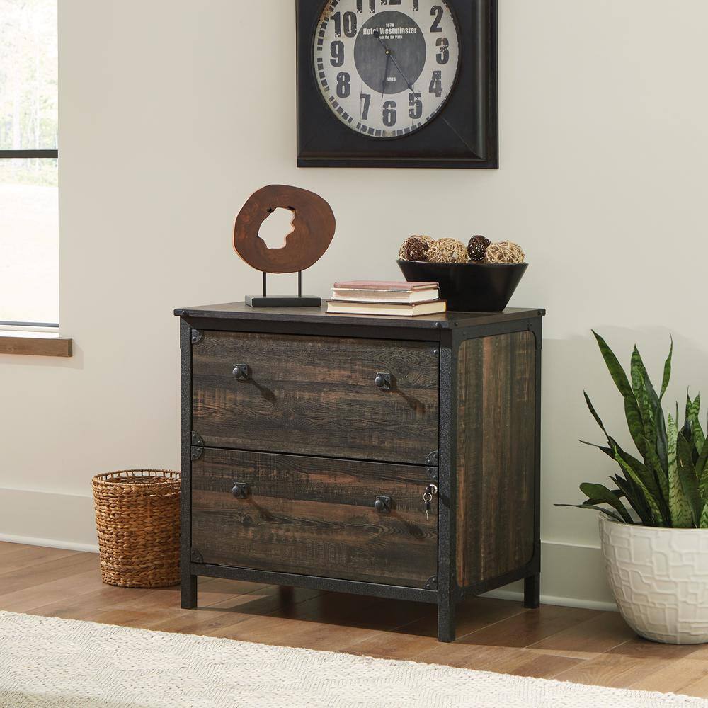 SAUDER Steel River Carbon Oak Decorative Lateral File Cabinet with Metal Frame 427549