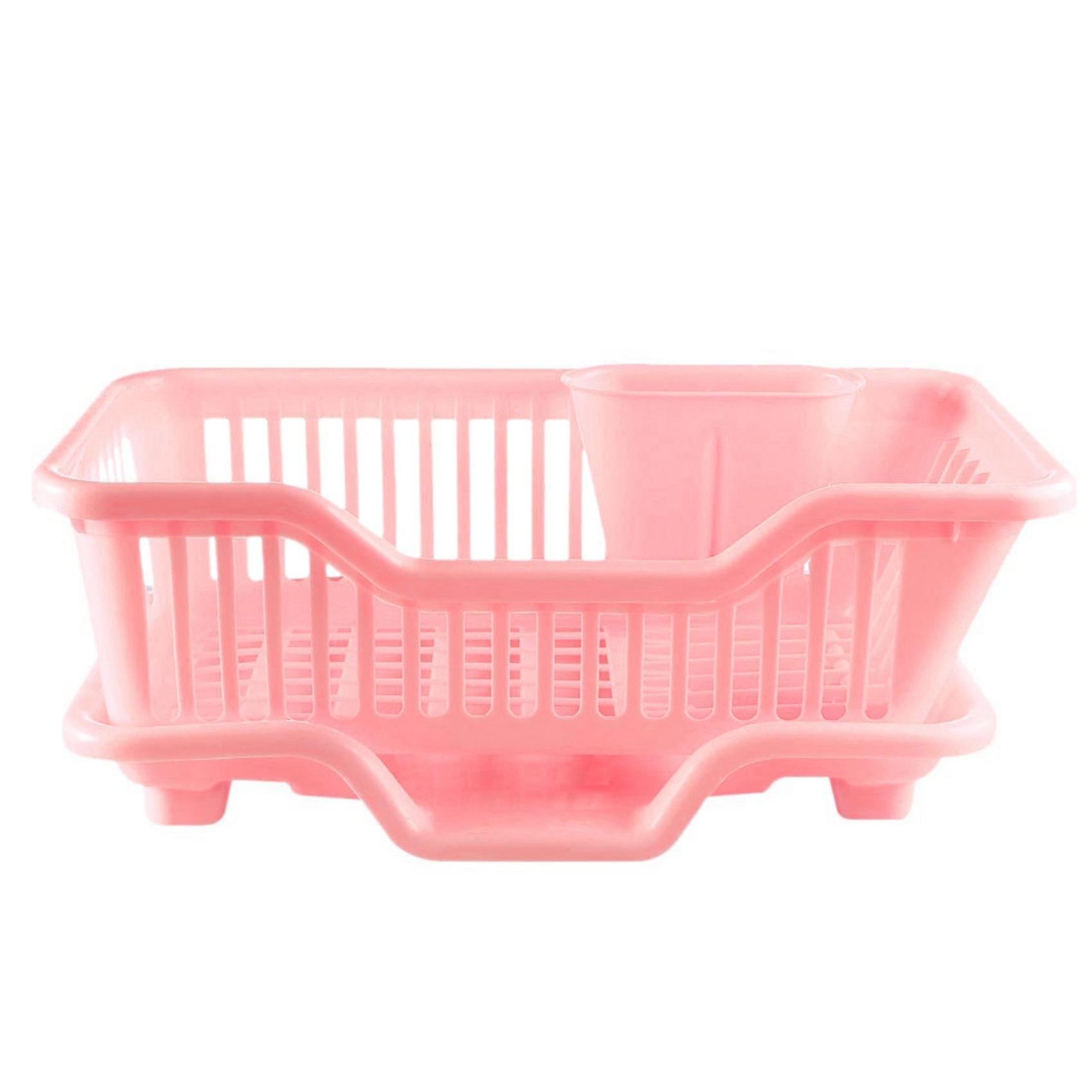 Environmental Plastic Kitchen Sink Dish Drainer Set Rack Washing Holder Basket Organizer Tray， 17.5