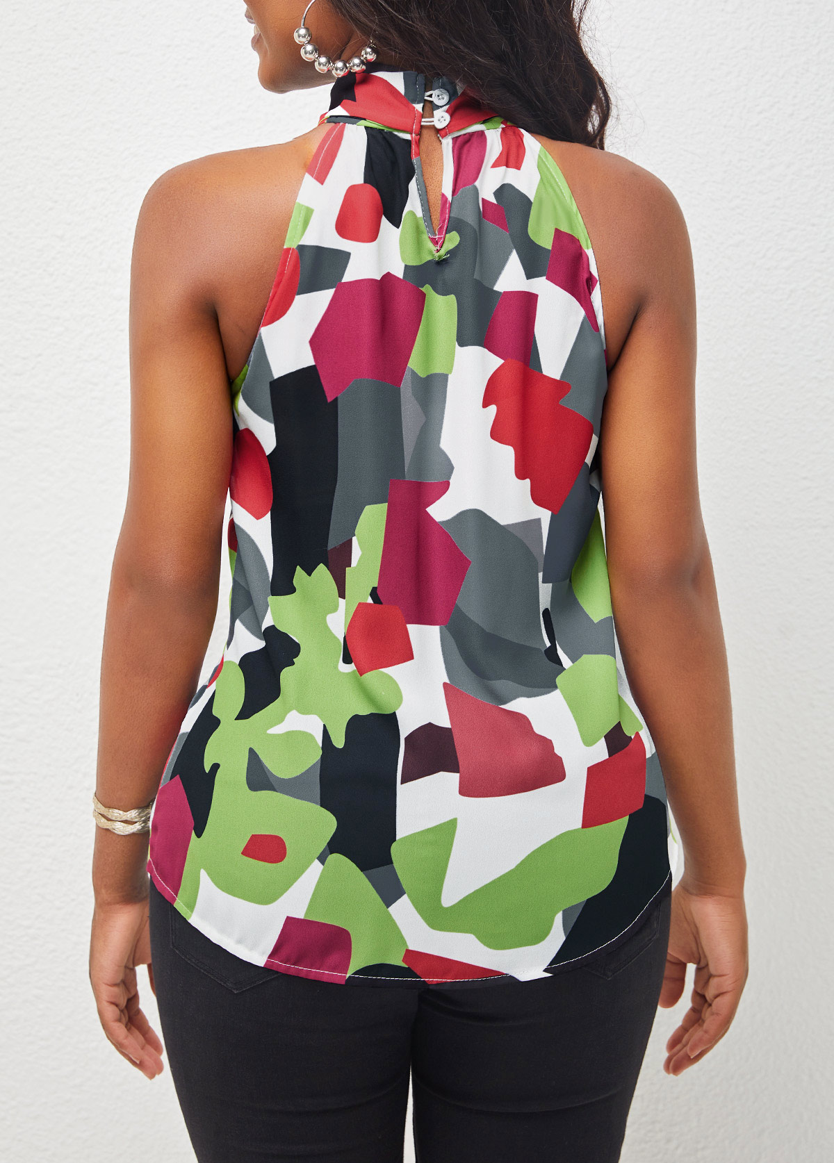 Pre-Order!
                            Geometric Print Multi Color Halter Tank Top