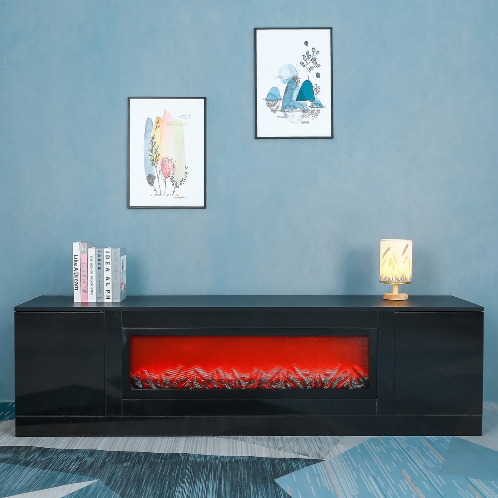 Modern Black Electric Fireplace TV Stand for 75\