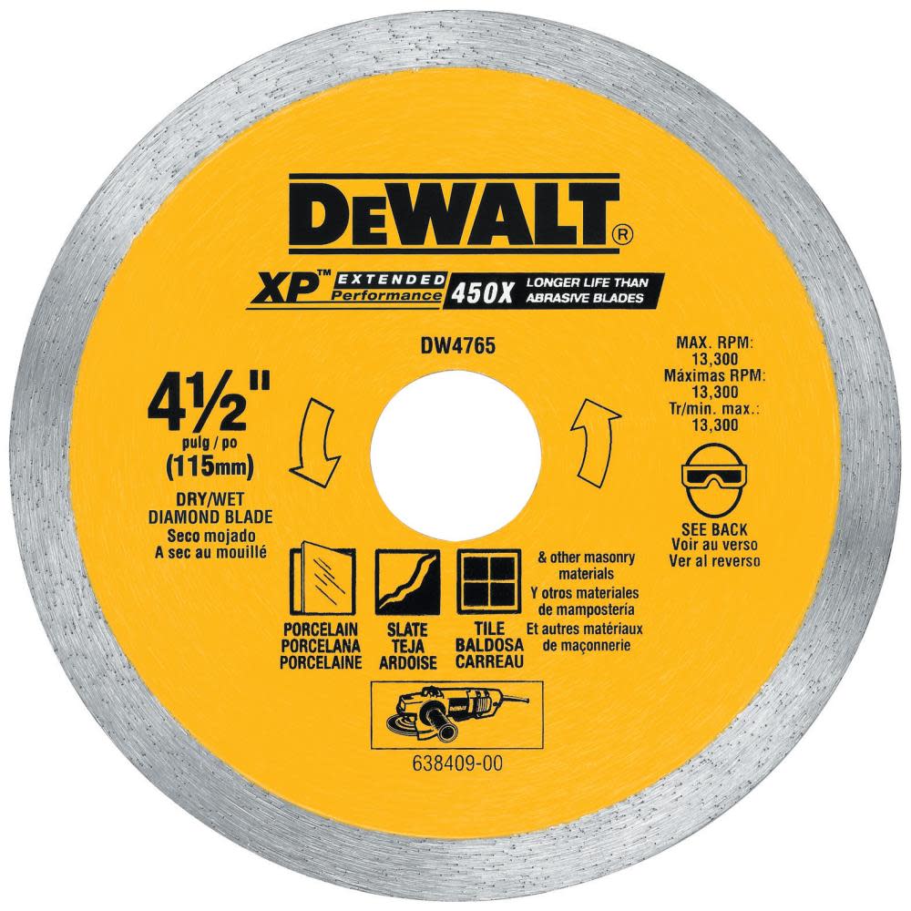 DEWALT 4-1/2 Wet/Dry Porcelain Tile Blade DW4765 from DEWALT