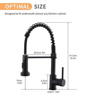 FLG 1-Handle Commercial Kitchen Sink Faucet With Pull Down Sprayer Single Hole Kitchen Faucets Spring Modern Tap Matte Black CC-0022-MB