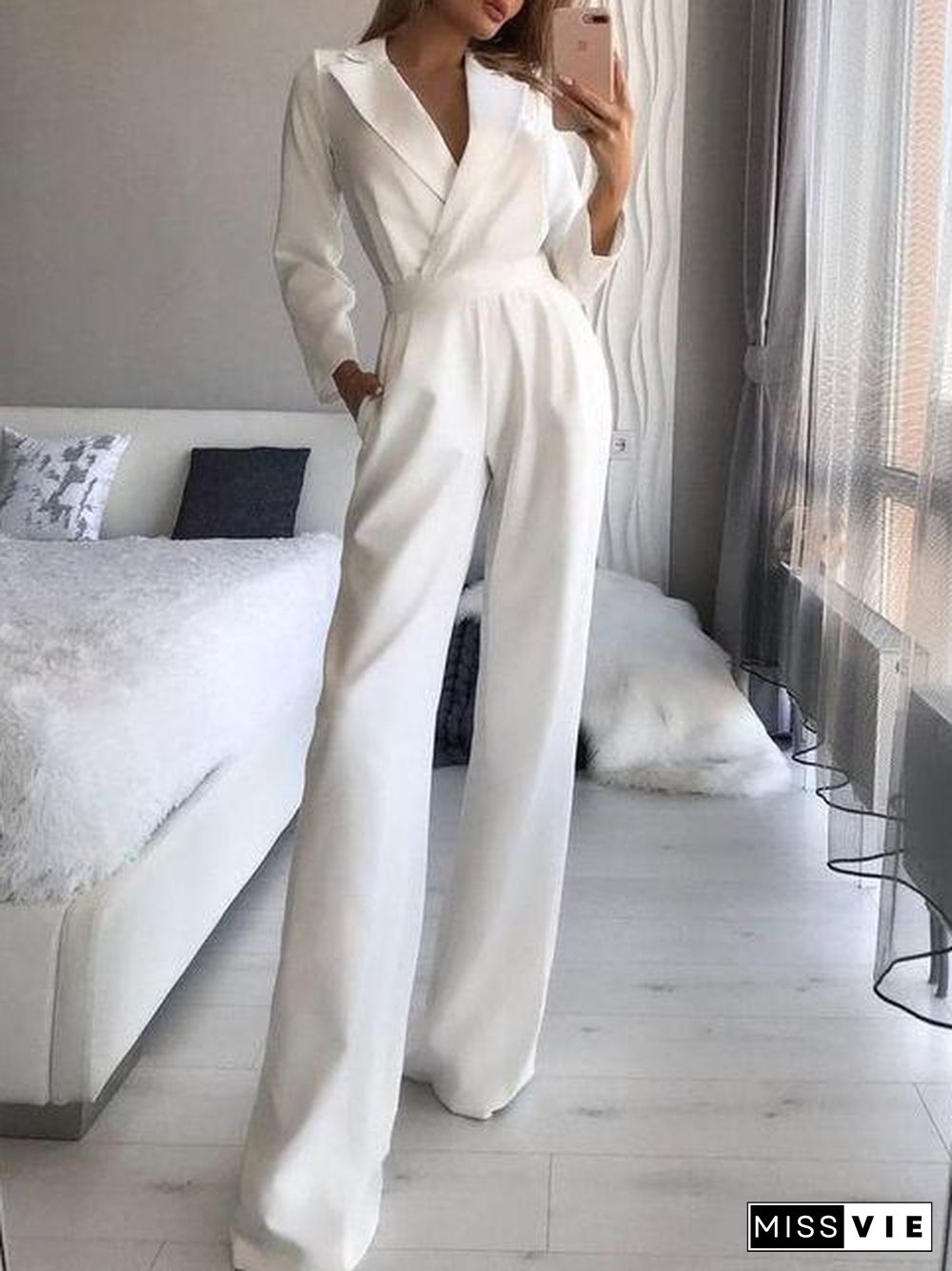 Women's Jumpsuits Solid Long Sleeve Slim Fit Jumpsuit