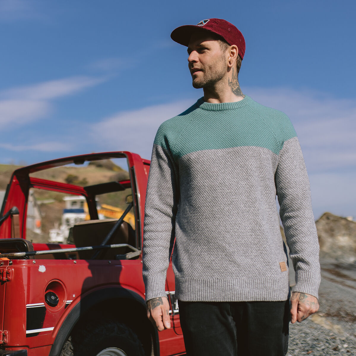 Davis Knitted Jumper - Storm Green/ Grey Marl