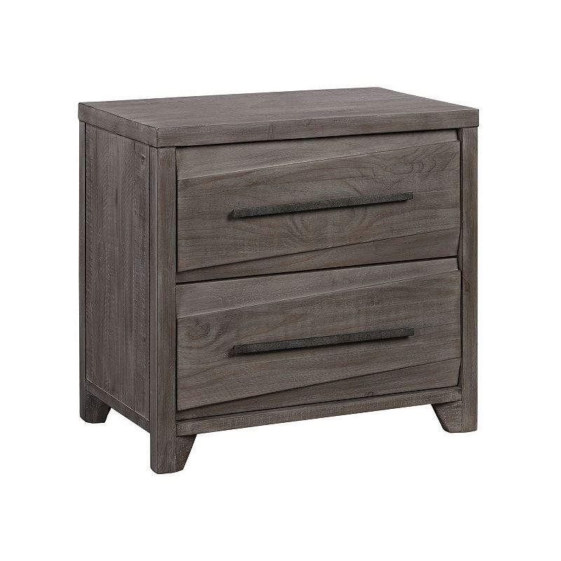 27 Inch 2 Drawer Wooden Nightstand with Bar Pulls， Brown