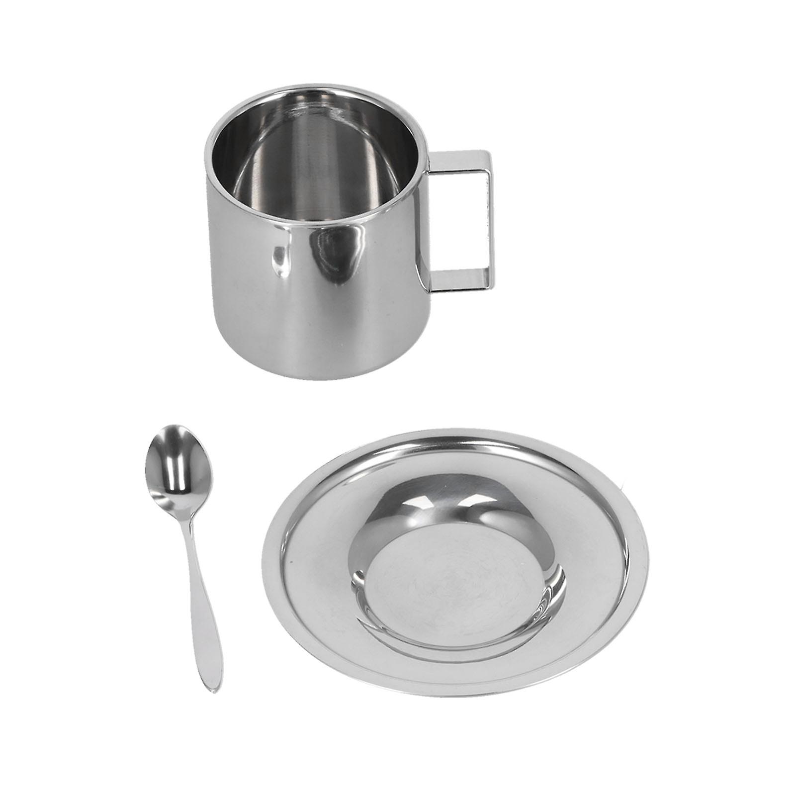 3PCS/Set Insulated Coffee Cup Set Stainless Steel Double Walled Mugs Milk Tea Cup with Saucer Spoon Set280ML