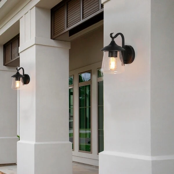 Modern Farmhouse Black 1-Light Outdoor Wall Sconces Traditional Porch Patio Glass Wall Lamps