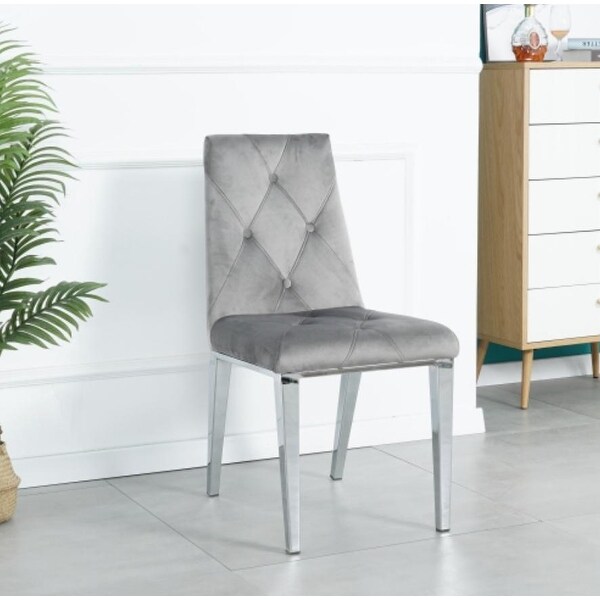 Velvet fabric dining chair in Dark Gray (Set of 2)