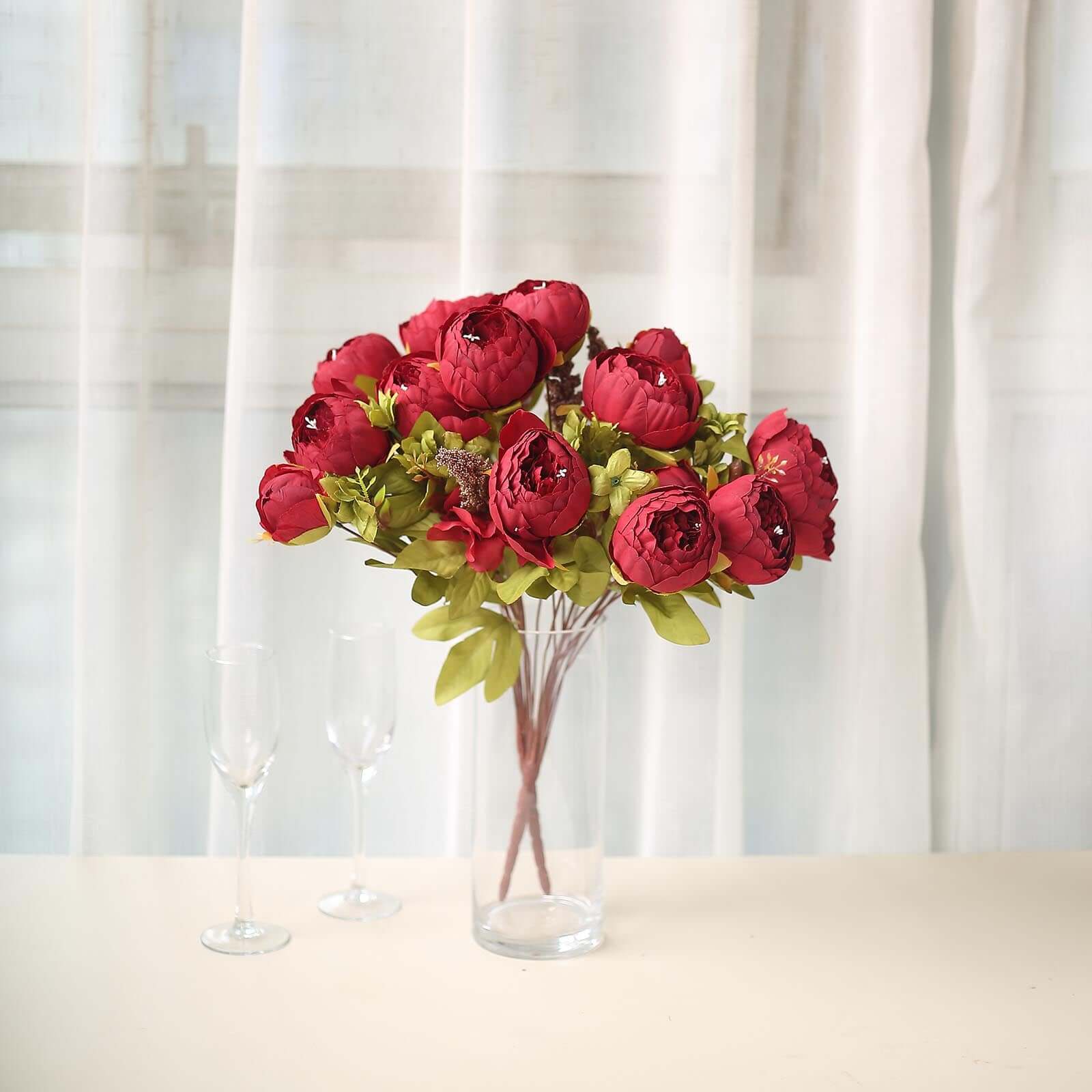 2 Pack Burgundy Silk Peony Flower Bouquet Arrangements, Artificial Wedding Bridal Bouquets 19