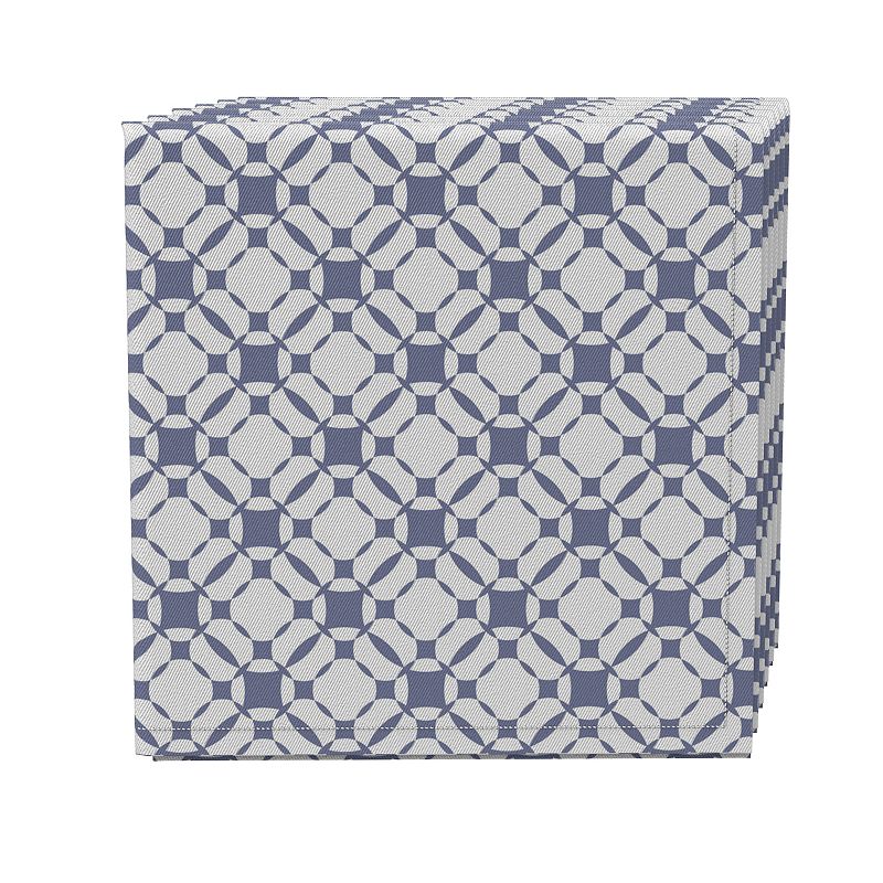 Napkin Set of 4， 100% Cotton， 20x20， Blue Grid Tiles