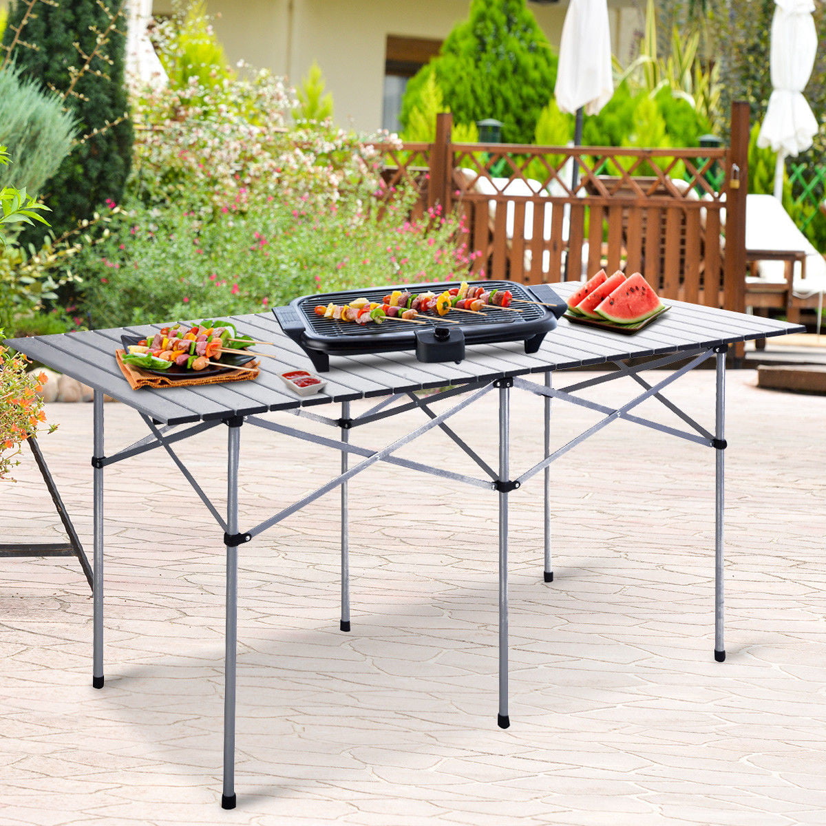 Costway Roll Up Portable Folding Camping Square Aluminum Picnic Table w/Bag (55'' )