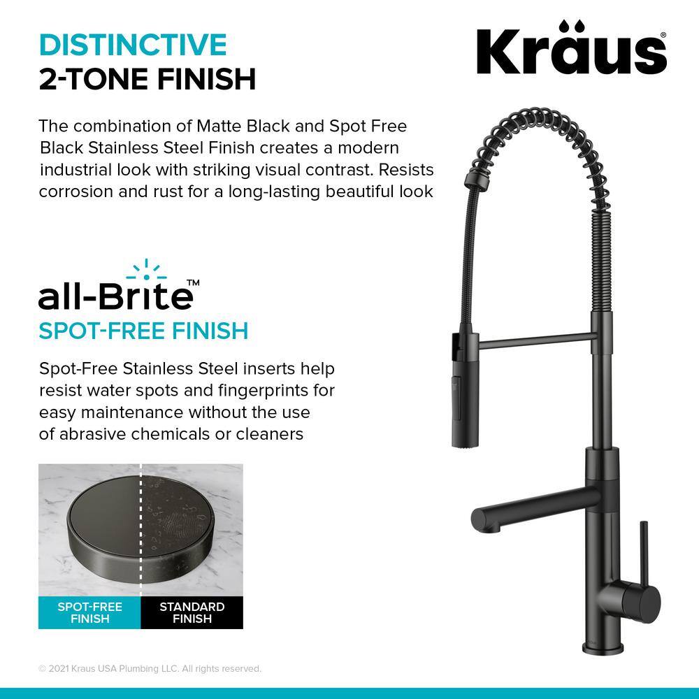 KRAUS Artec Pro Pull-Down Single Handle Kitchen Faucet with Pot Filler in Matte Black  Spot Free Black Stainless Steel KPF-1604MBSFSB