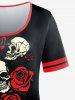 Rose Skull Print Ringer Tee and Plaid High Waisted Leggings Plus Size Outfit