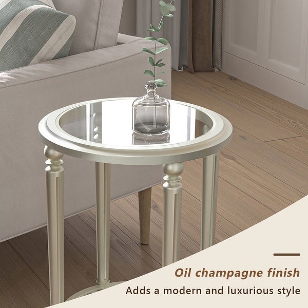 COSIEST 2-Tier Sliver Round Tempered Glass Side Table with Storage Shelf