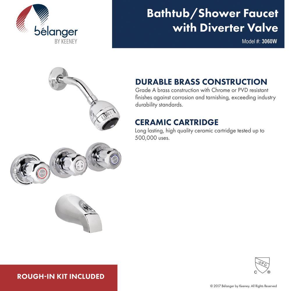 KEENEY Belanger 3-Handle 2-Spray Tub and Shower Faucet in Polished Chrome (Valve Included) 3060W