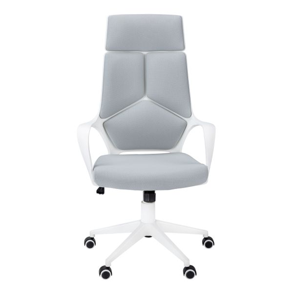 Office Chair， Adjustable Height， Swivel， Ergonomic， Armrests， Computer Desk， Work， Grey Mesh， White Metal， Contemporary， Modern