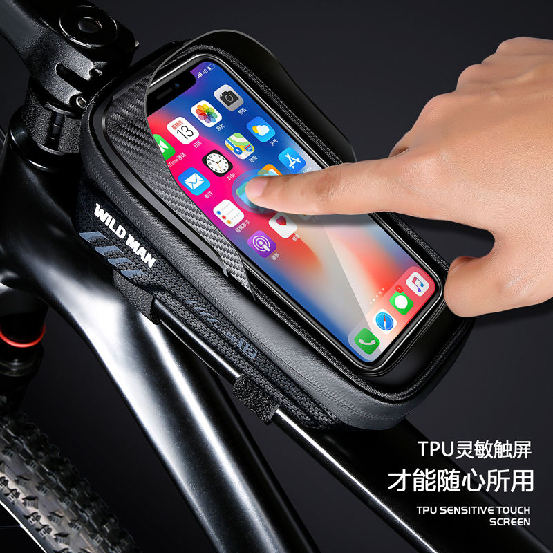 WILD MAN Customized Hard shell Bicycle Bag  E12 Waterproof Handlebar Mobile Phone Screen Touch Bike Bag Bicycle