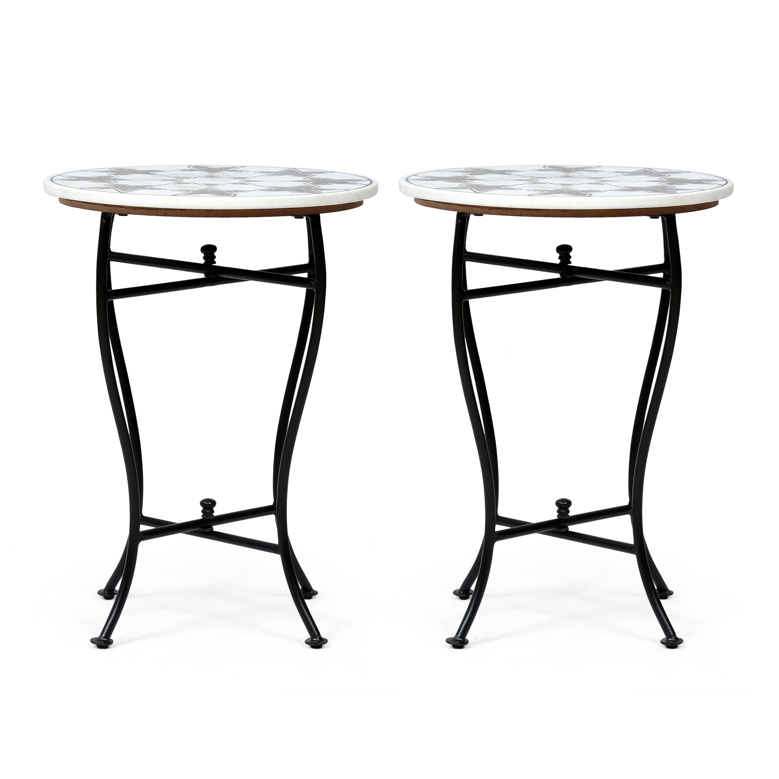 Ripley Handcrafted Boho Marble Mosaic End Table (Set of 2)