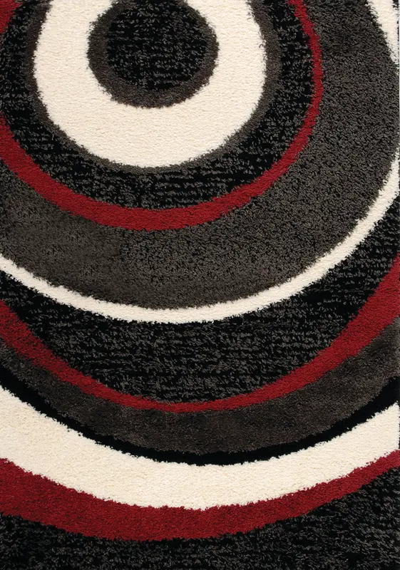 Shaggy 8 x 11 Red， Charcoal， and Cream Spiral Area Rug