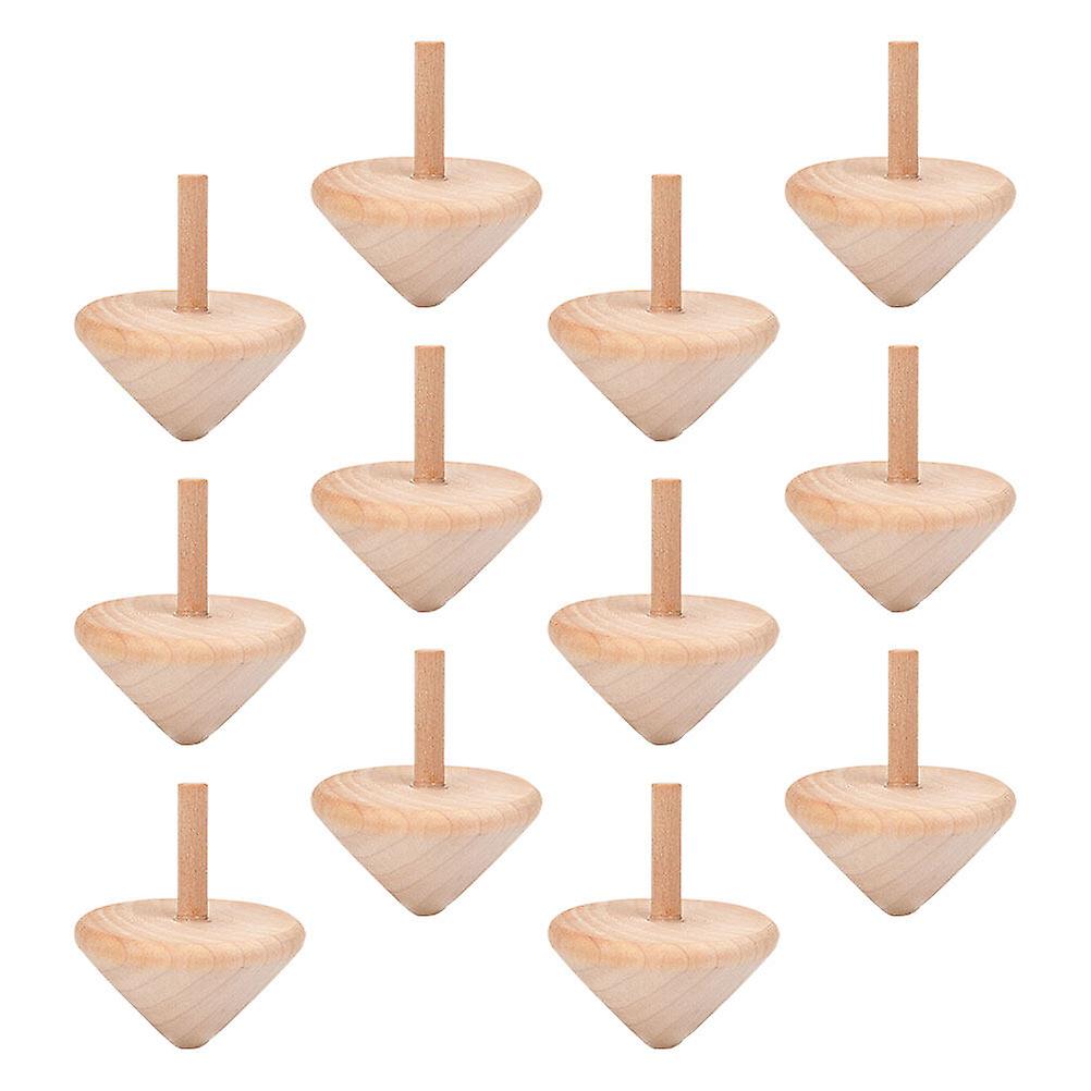 12pcs Wooden Gyro Toys Children Painting Gyro Diy Rotated Gyro Playthings