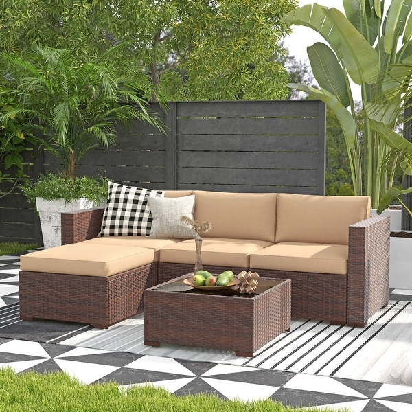 5piece Outdoor Wicker Sectional Sofa Set with Cushions