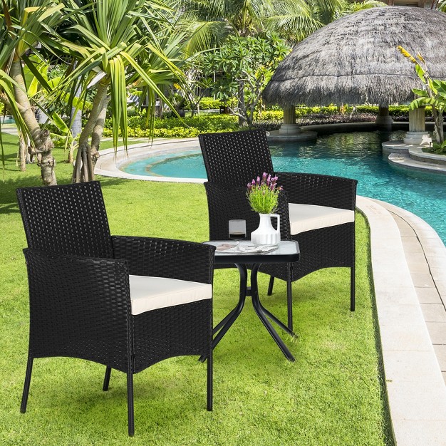 Tangkula Outdoor 4 Pcs Rattan Dining Chair Patio Cushioned Arm Chair W zipper Black