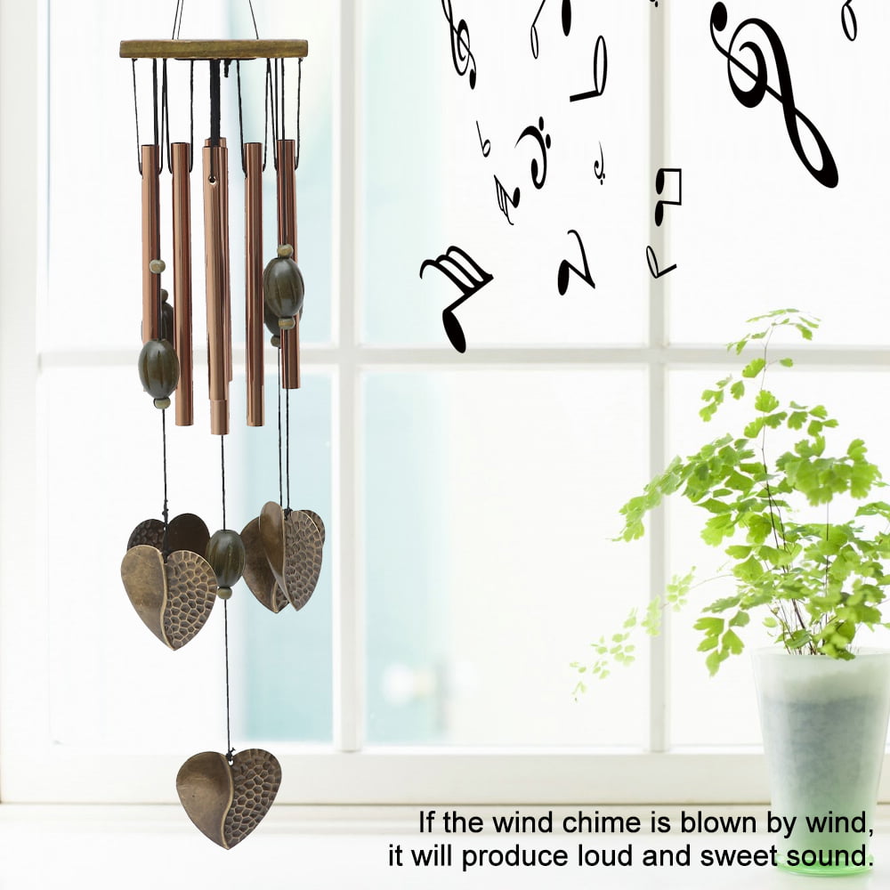 Harupink Amazing Antique Metal 8 Tubes Heart Wind chimes Solid Wood Hanging Outdoor Indoor