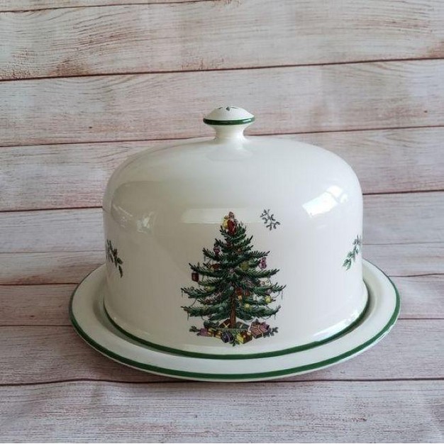 Spode Christmas Tree 2 Piece Serving Platter With Dome Set