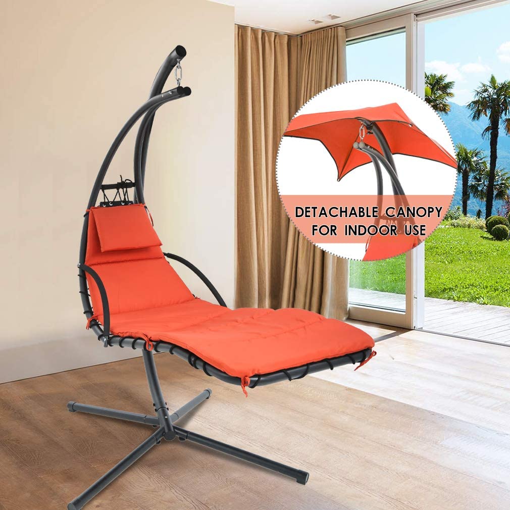 Hanging Chaise Lounger Chair Arc Stand Air Porch Swing Hammock Chair Canopy