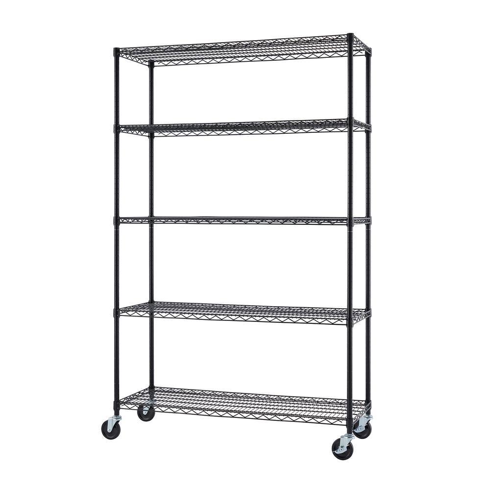 TRINITY Black Epoxy 5-Tier Outdoor Wire Steel Garage Storage Shelving Unit ( 48 in. W x 72 in. H x 18 in. D ) TBFGBK-0954