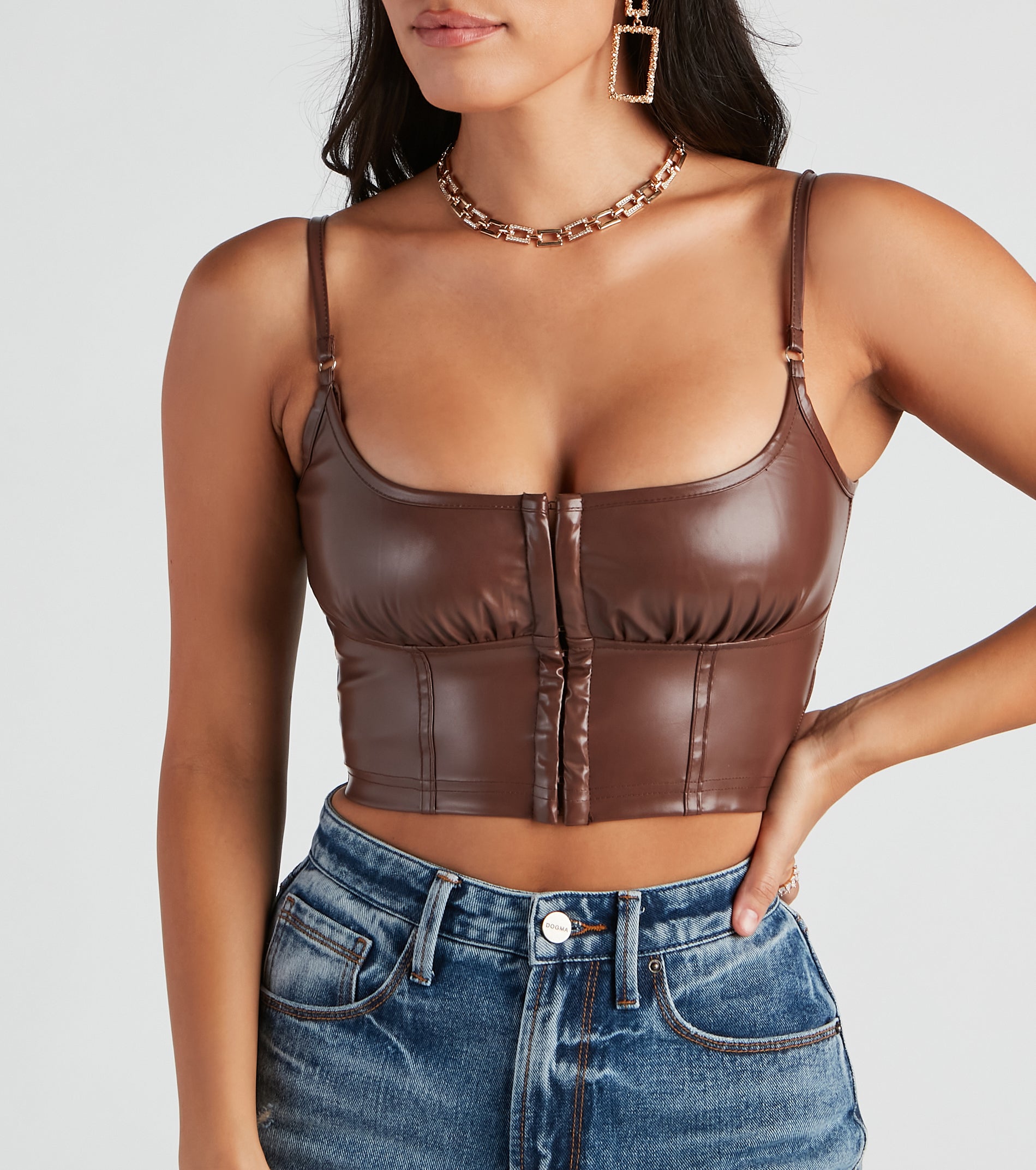 She's Sleek Faux Leather Cropped Corset